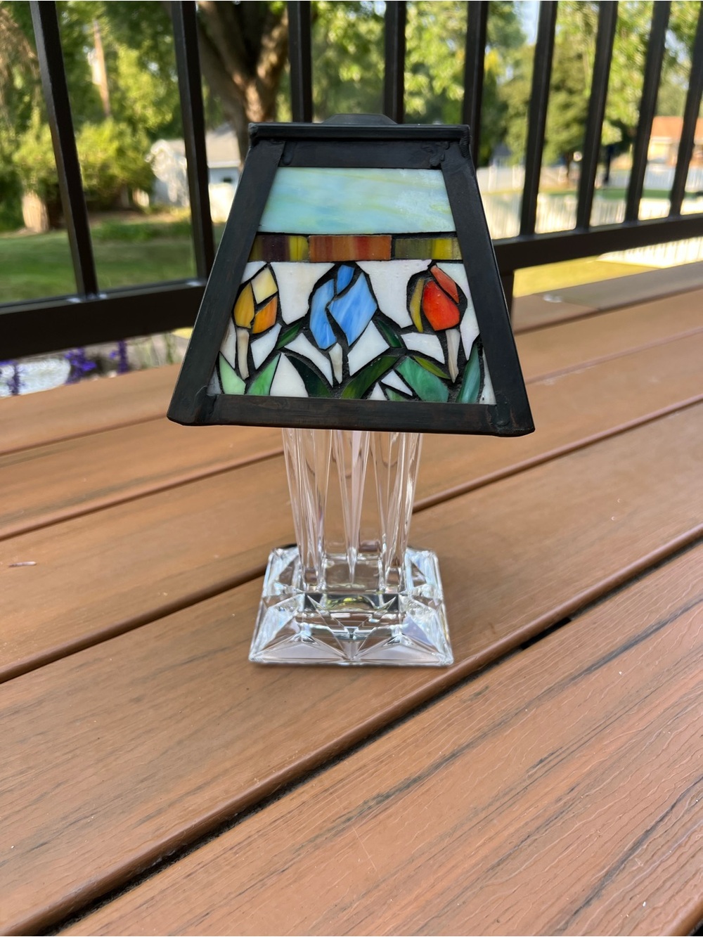 Vintage Tiffany Style Stained Glass Tulip Lamp Shade Fairy Crystal Glass Base - Picture 8 of 8